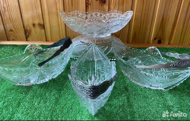 Хрустальные вазы СССР Ладья мельхиор разные