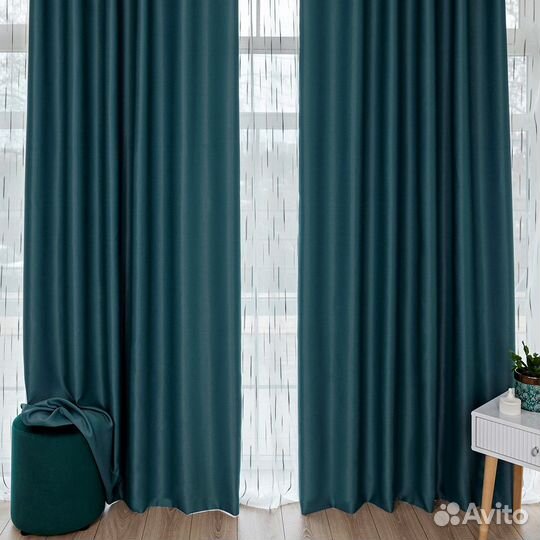 Шторы блэкаут Амадео морская волна бесшовный пошив