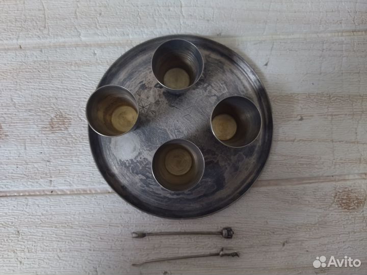 Набор рюмок на подносе мельхиор клеймо 1юммет