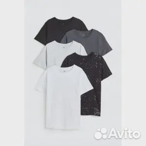 5 футболок H&M Patterned, черный