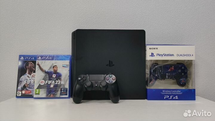 Sony PS4 Slim + 2 геймпада + подписка и 190 игр