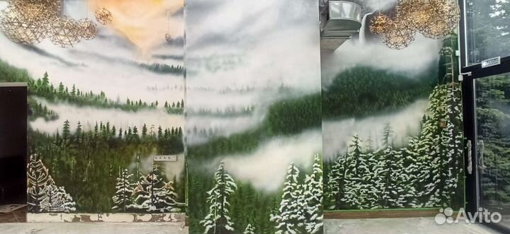 Роспись стен, картины на холстах, Аэрография