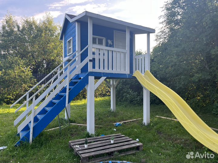 Детский уличный домик площадка с горкой