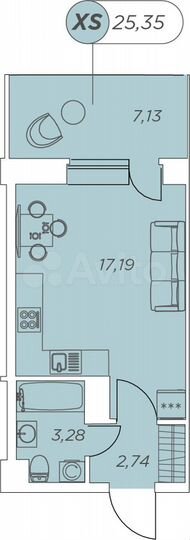 Квартира-студия, 25,4 м², 11/12 эт.