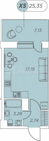 Квартира-студия, 25,4 м², 11/12 эт.