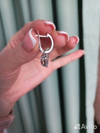 Серебряные серьги трансформеры с фианитом