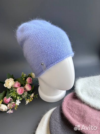 Шапка бини вязаная из пуха норки