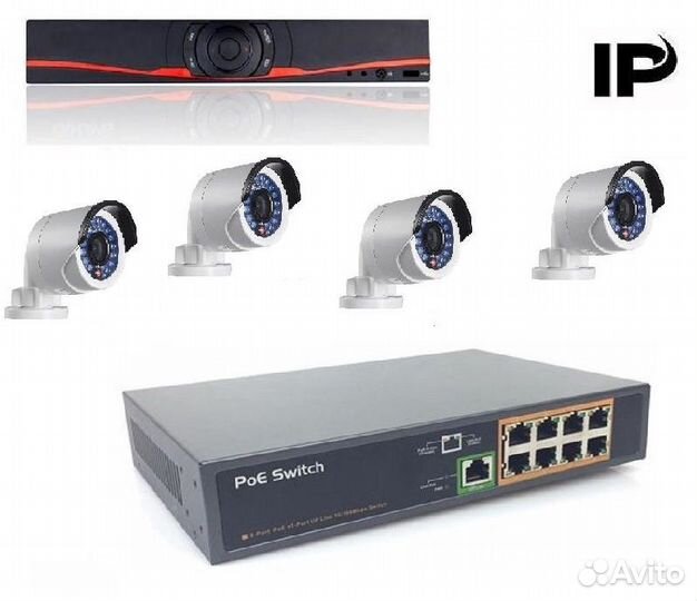 Комплект IP-видеонаблюдения (4 камер) онлайн просм