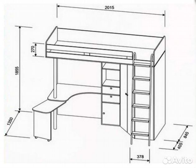 Кровать-чердак с матрасом,набор для детской М-85