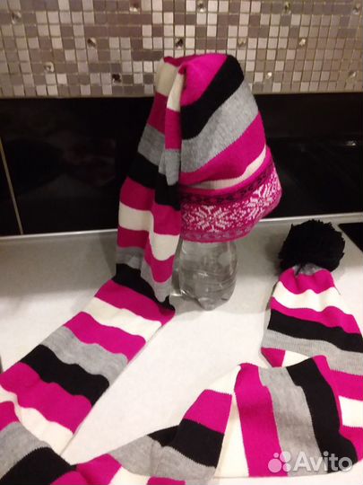 Утепленная шапка - шарф для девочки