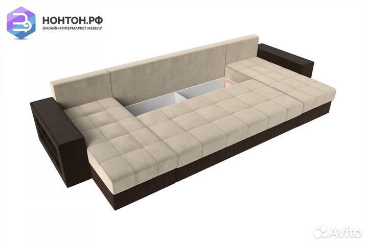 Диван п-образный еврокнижка Дубай микровельвет беж