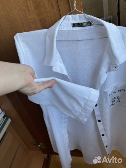 Рубашка белая удлиненная лен