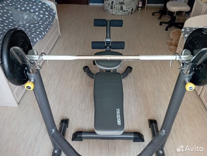 Тренажёр штанга + скамья для жима + стойка + ноги