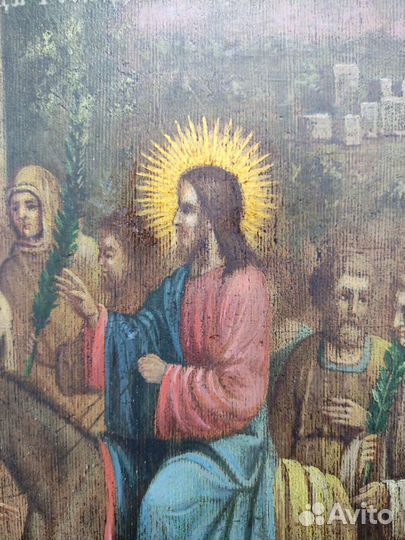 Старинная икона Вход Господень в Иерусалим 19 век