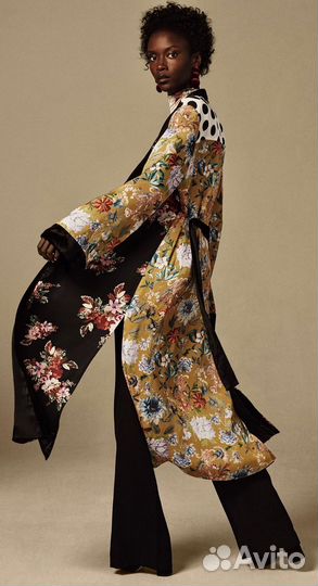 Zara (xs-m) кимоно с бархатной отделкой пэчворк