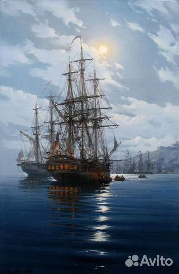 Картины маслом на холсте море Парусники