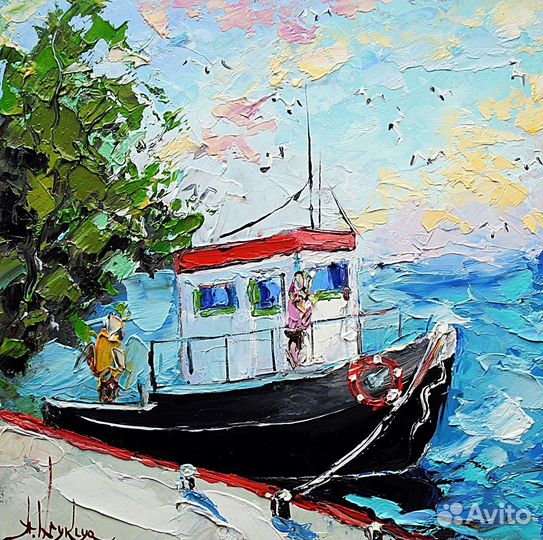 Картина маслом с морем Морской пейзаж 20х20 см