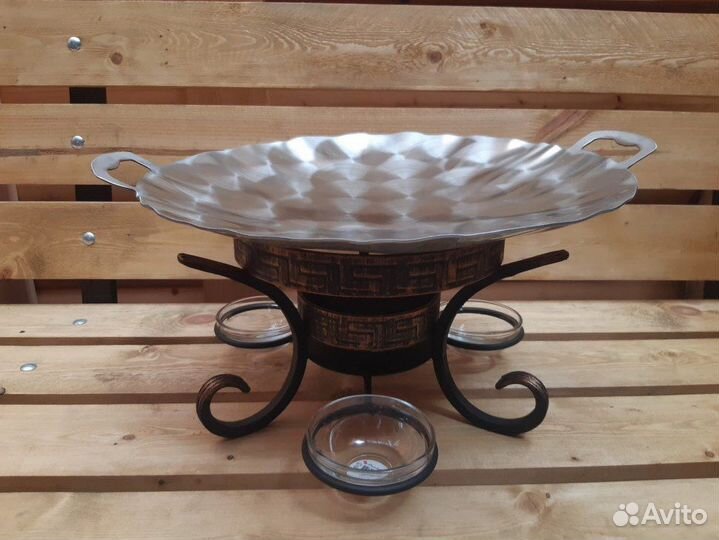 Садж с соусниками и нерж тарелкой