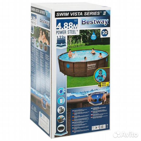 Каркасный бассейн коричневый дерево 488*122