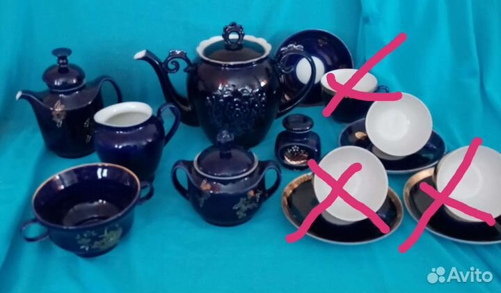Посуда синий кобальт разная
