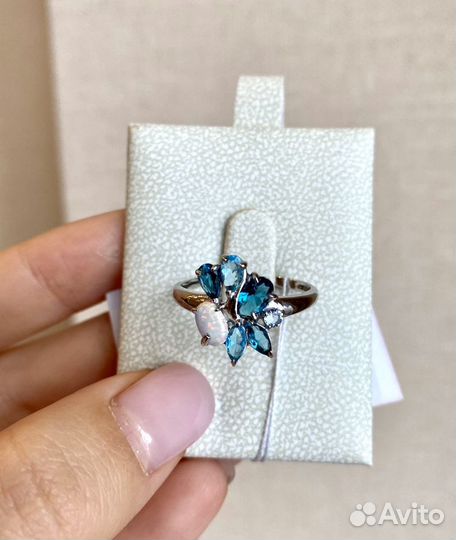 Кольцо лондонский топаз кварц и синт опал