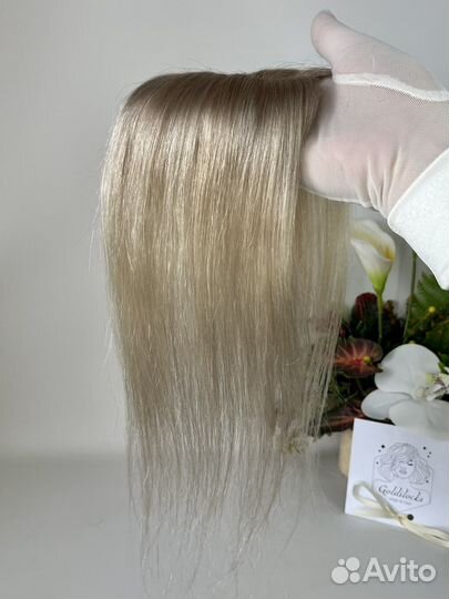Накладка из натуральных волос теплый блонд 30 см