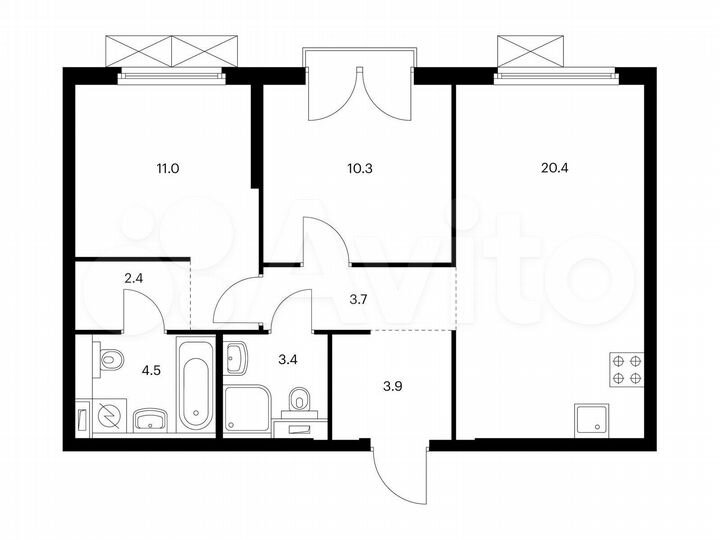 2-к. квартира, 59,6 м², 3/13 эт.