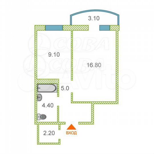 1-к. квартира, 35 м², 12/16 эт.