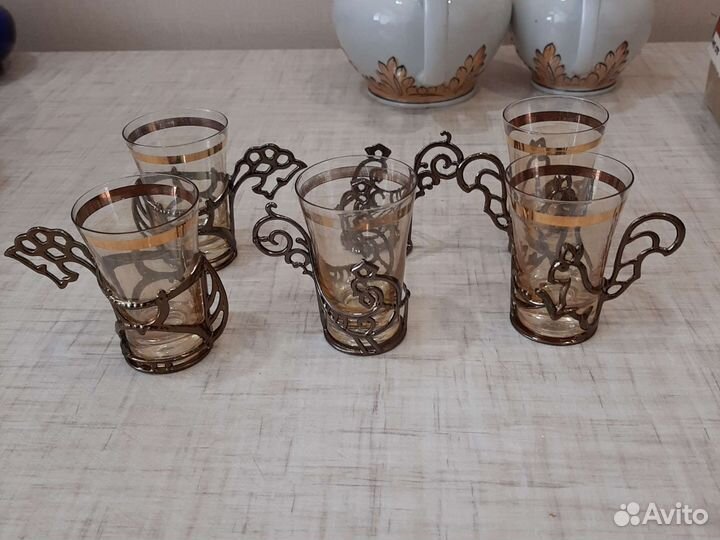 Сувенирный набор СССР рюмок с подстаканниками