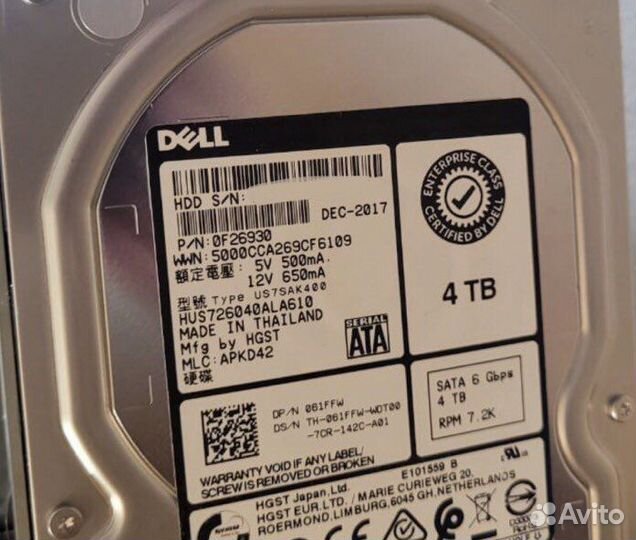 Диски dell ssd/hdd SATA 1.92tb/800gb/4tb