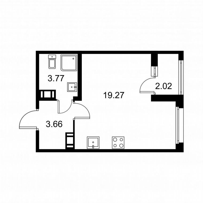 Квартира-студия, 27,7 м², 8/9 эт.