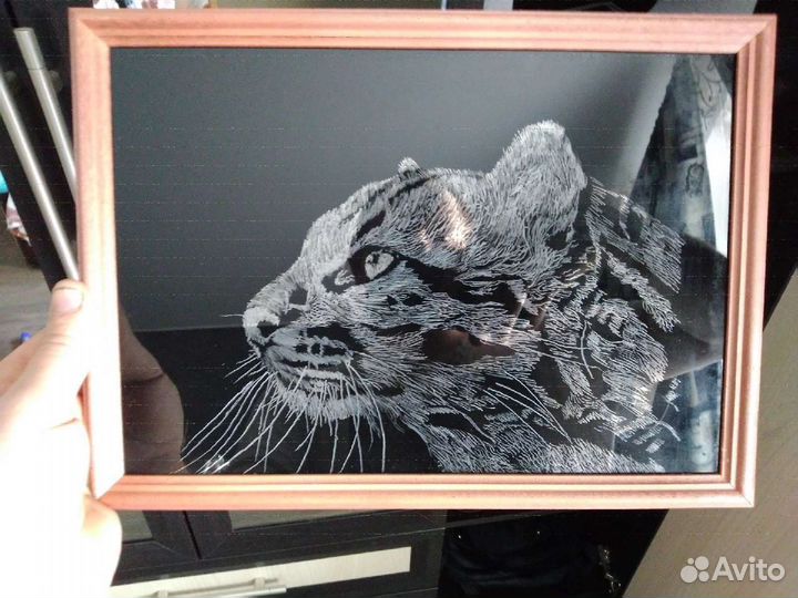 Пума.Картина. Резьба/гравировка по стеклу