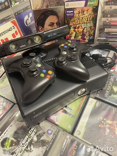 Xbox 360 Slim + 2 Геймпада + 55 Игр