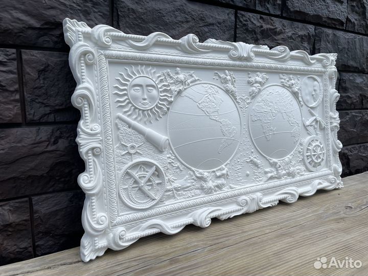 Декоративная картина Карта Мира Белая 66х33см