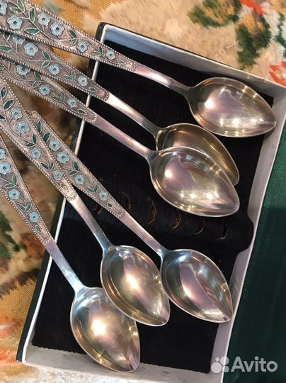 Ложки чайные серебряные, винтаж, эмаль