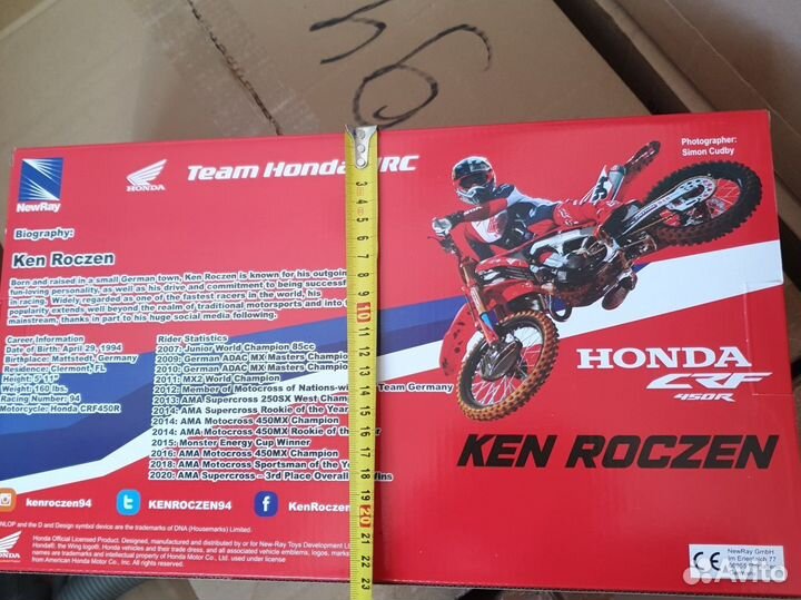 Модель мотоцикла xonda CRF 450R 1:6 roczen 94