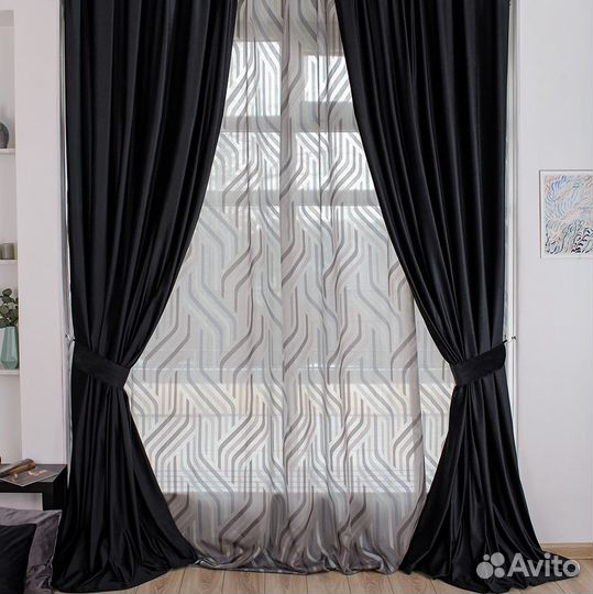 Шторы бархат Беллиссимо черный новые пошив