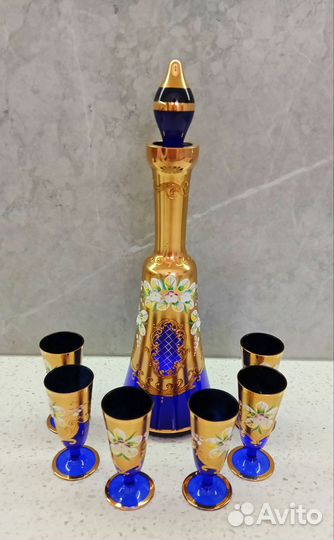 Набор для ликёра. Кобальт, лепка, золочение Чехосл