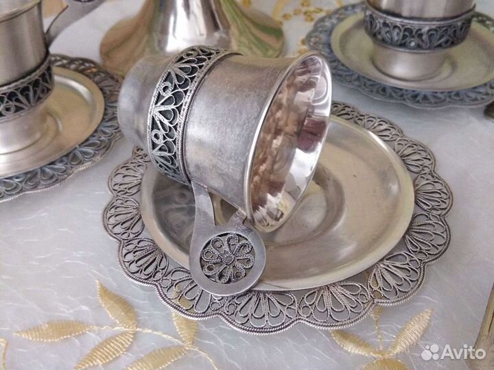 Кофейная пара скань СССР мельхиор. Подстаканники