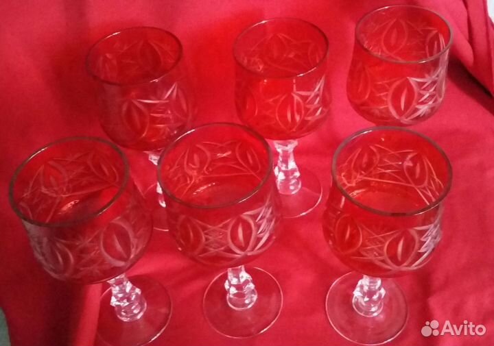 Винтаж СССР Красный хрустальные фужеры