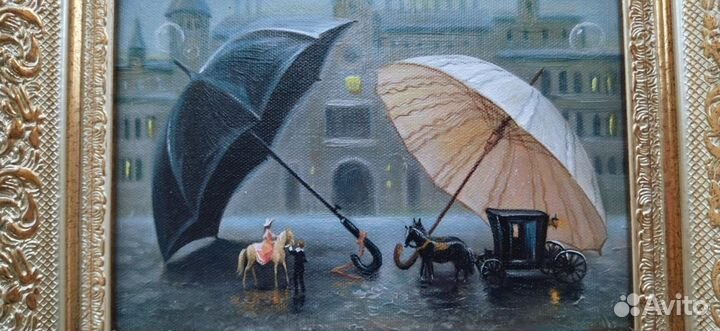 Картина маслом в золотистом багете