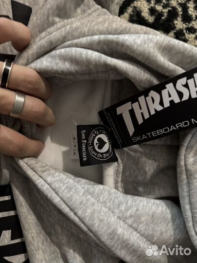 Худи thrasher серое oversize L с подкладкой