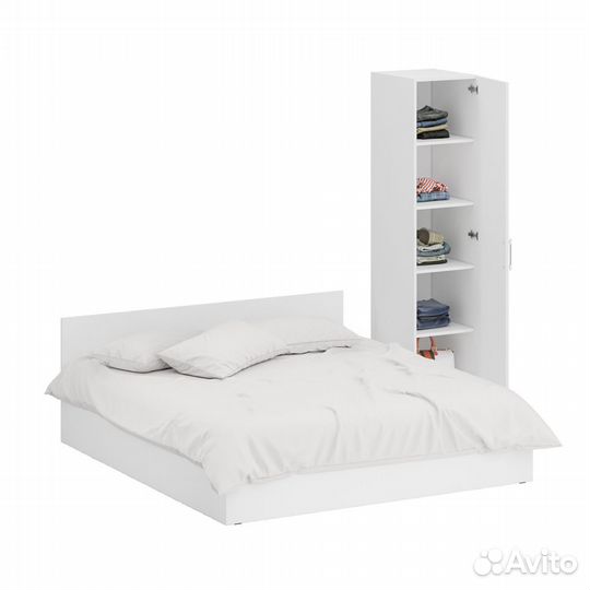 Кровать белая двуспальная 1800 с пеналом Стандарт, цвет белый, спальное место 1800х2000 мм., без мат