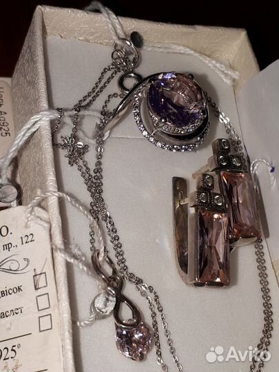 Новое Серебро 925 сапфиры,топазы,роз.кварц