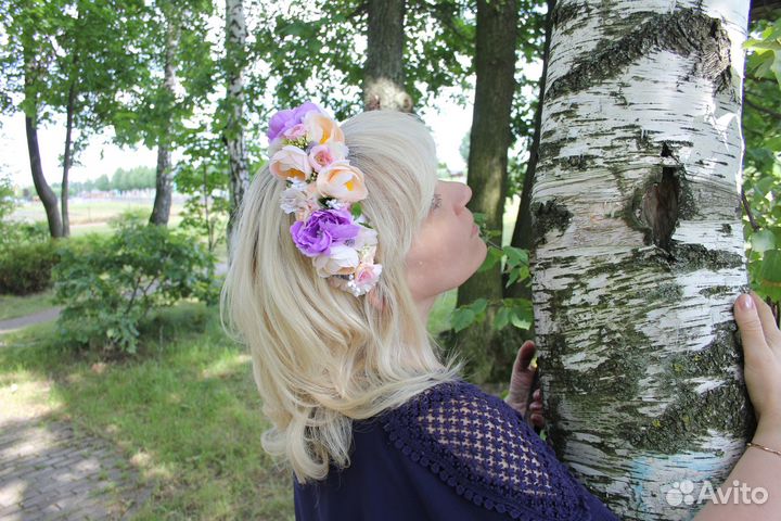 Венок на голову из цветов ручной работы