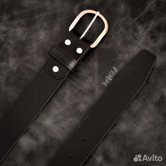 Ремень кожаный черный с прошивкой