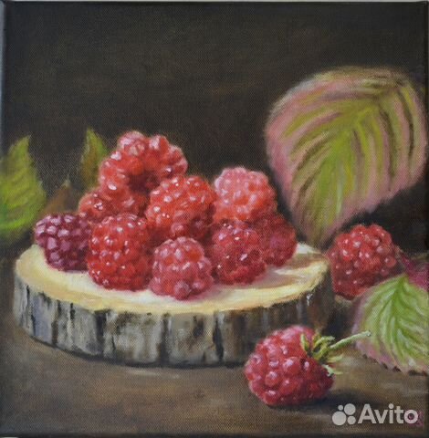 Картина маслом Натюрморт с малиной 30х30