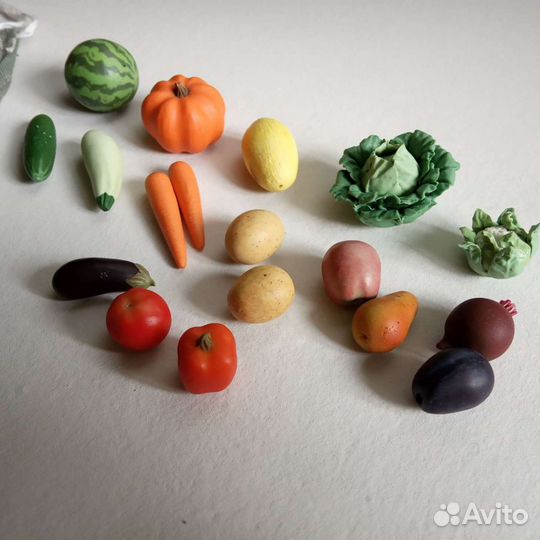 Набор овощи и фрукты из полимерной глины