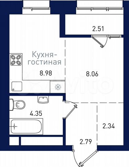 1-к. квартира, 29 м², 6/19 эт.