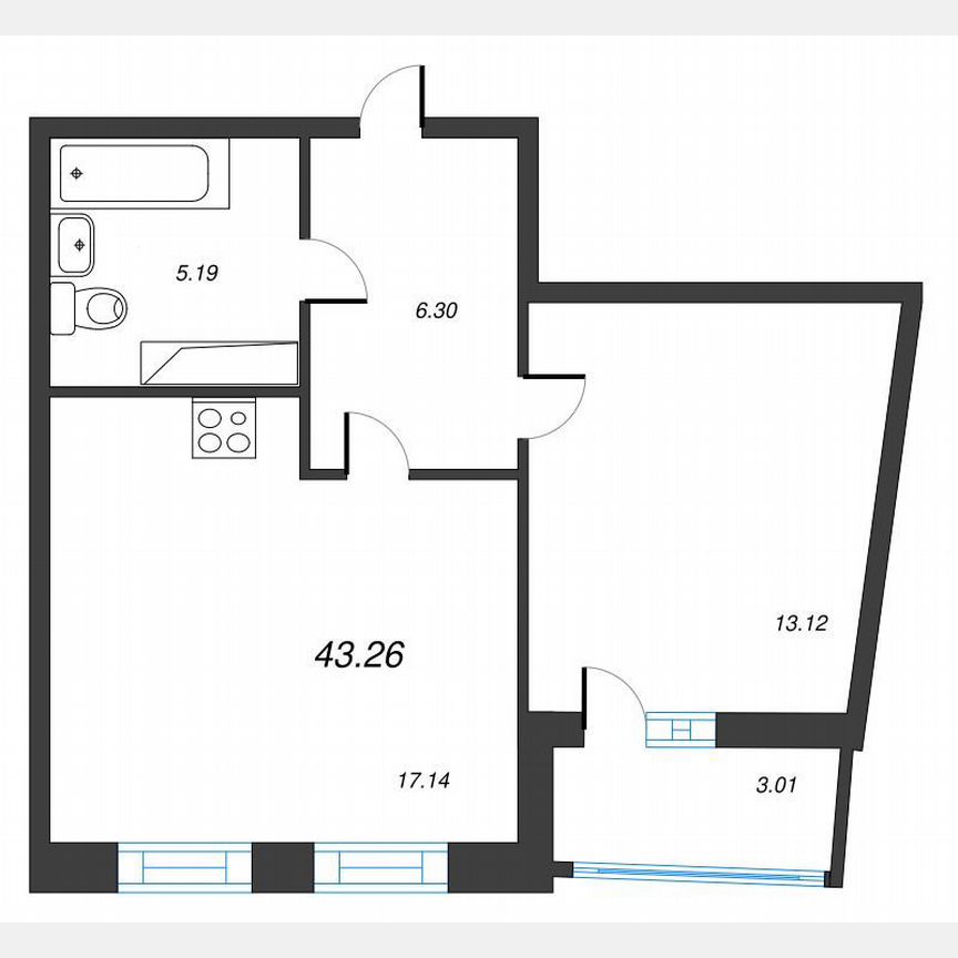 1-к. квартира, 44,8 м², 13/22 эт.